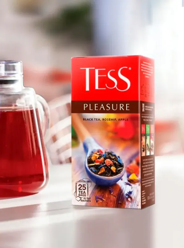 "TESS" Черный чай PLEASURE с шиповником и яблоком 25pcs