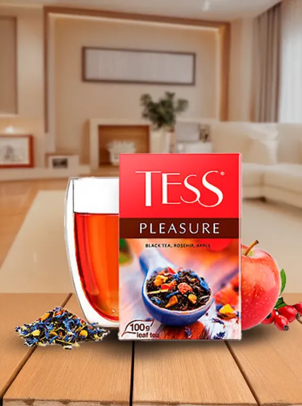"TESS" Черный чай PLEASURE с шиповником и яблоком 100gr