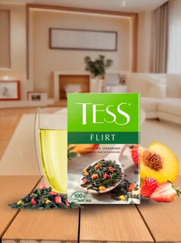 "TESS" Зеленый чай FLIRT с белым персиком и клубникой 100gr