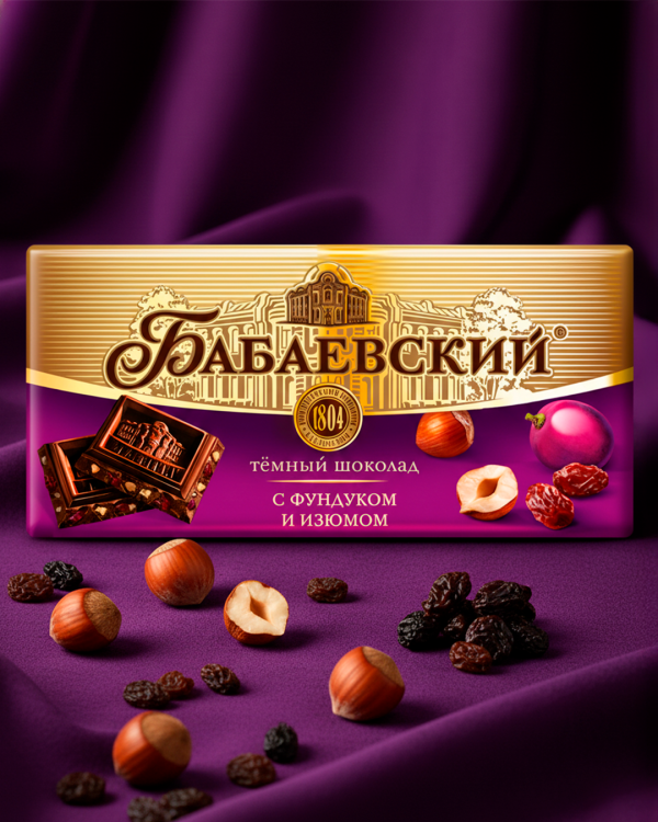 "БАБАЕВСКИЙ" Темный шоколад с фундуком и изюмом 90gr