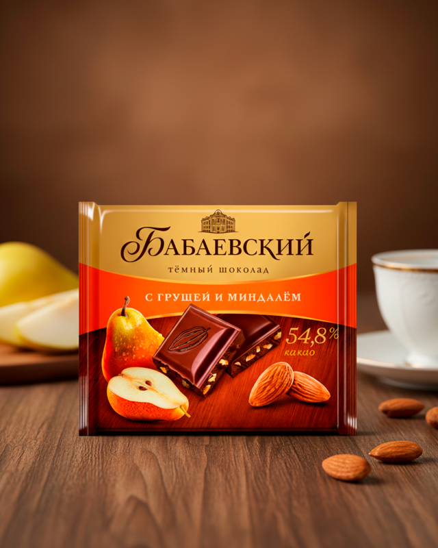 "БАБАЕВСКИЕ" Шоколад тёмный с грушей и миндалём 70gr