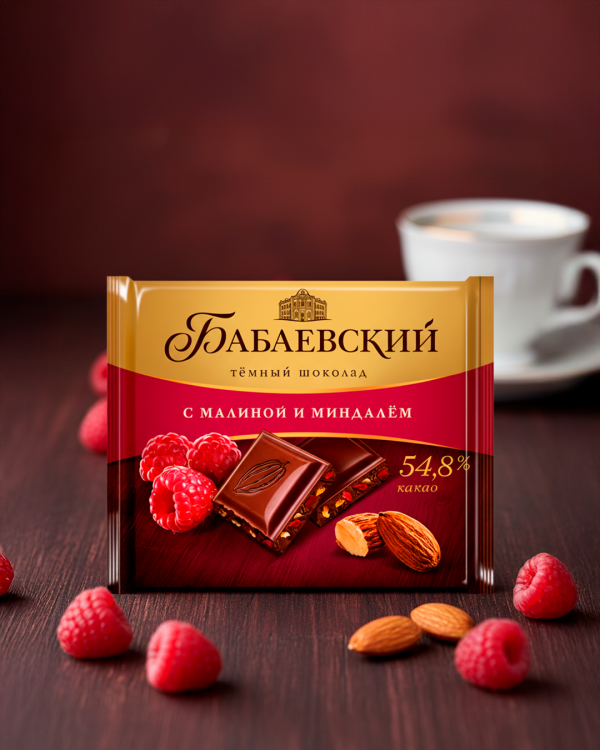"БАБАЕВСКИЕ" Шоколад тёмный с малиной и миндалём 70gr