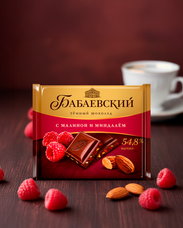 "БАБАЕВСКИЕ" Шоколад тёмный с малиной и миндалём 70gr