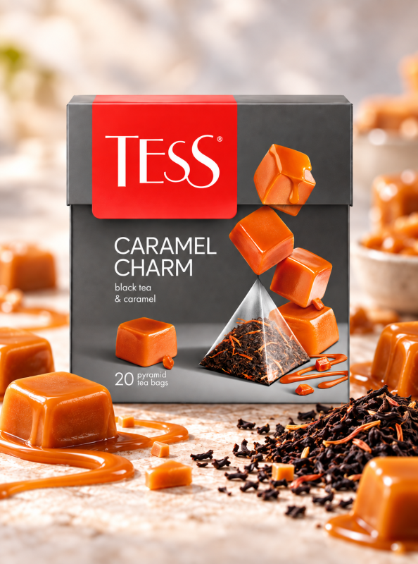 "TESS" Черный чай CARAMEL CHARM с ароматом и кусочками карамели 20pcs