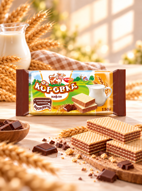 Вафли «Коровка» с шоколадной начинкой, 150гp