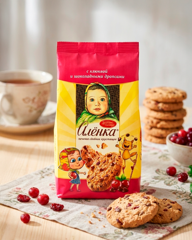 "АЛЁНКА" Печенье песочное с клюквой и шоколадными дропсами, 140gr