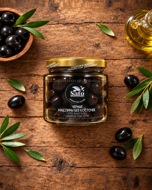 "SAFO" Чёрные маслины без косточек 300г