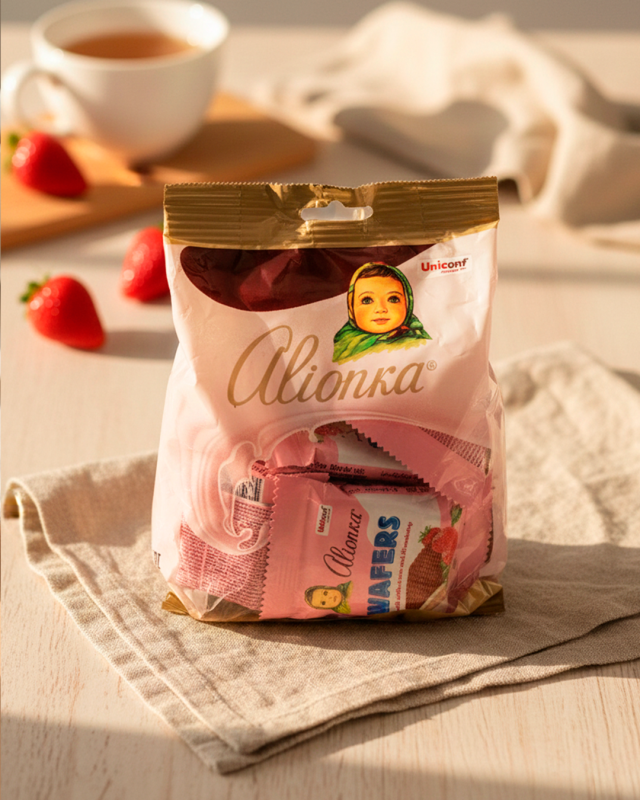 Вафельные конфеты "Аленка" с молоком и клубникой, 200 гp
