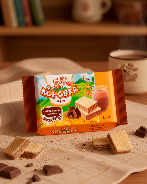 Вафли «Коровка» с шоколадной начинкой, 150гp