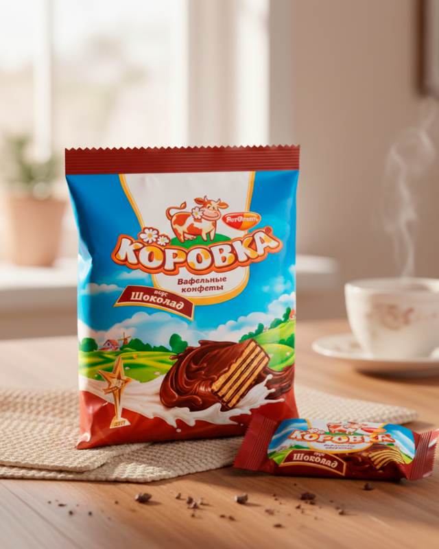 Вафли "КОРОВКА" с шоколадным вкусом, 250 гp