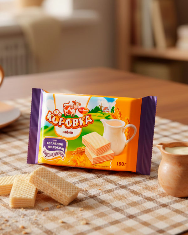 Вафли «Коровка» со вкусом топлёного молока, 150гp