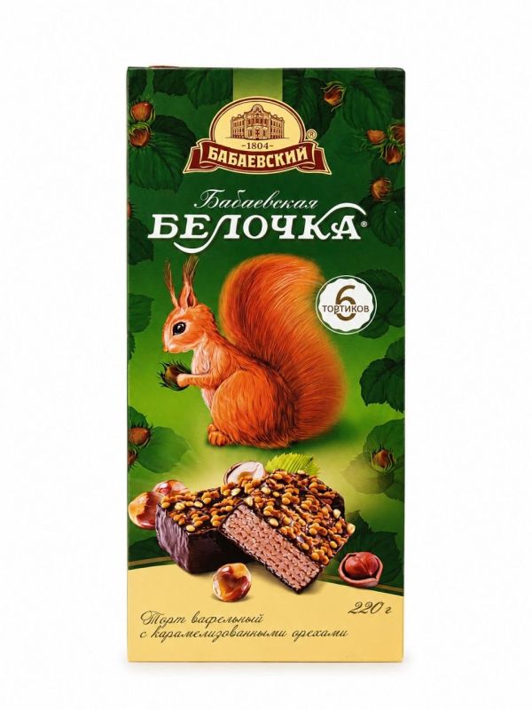 "БАБАЕВСКИЙ" Вафельный торт с орехами "Бабаевская белочка" 220г.