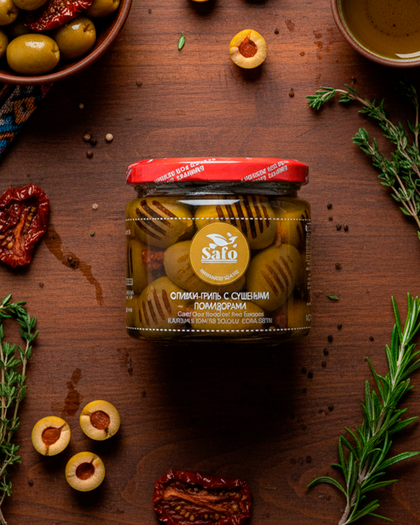 "SAFO" Зеленые оливки гриль с сушеными помидорами 300g